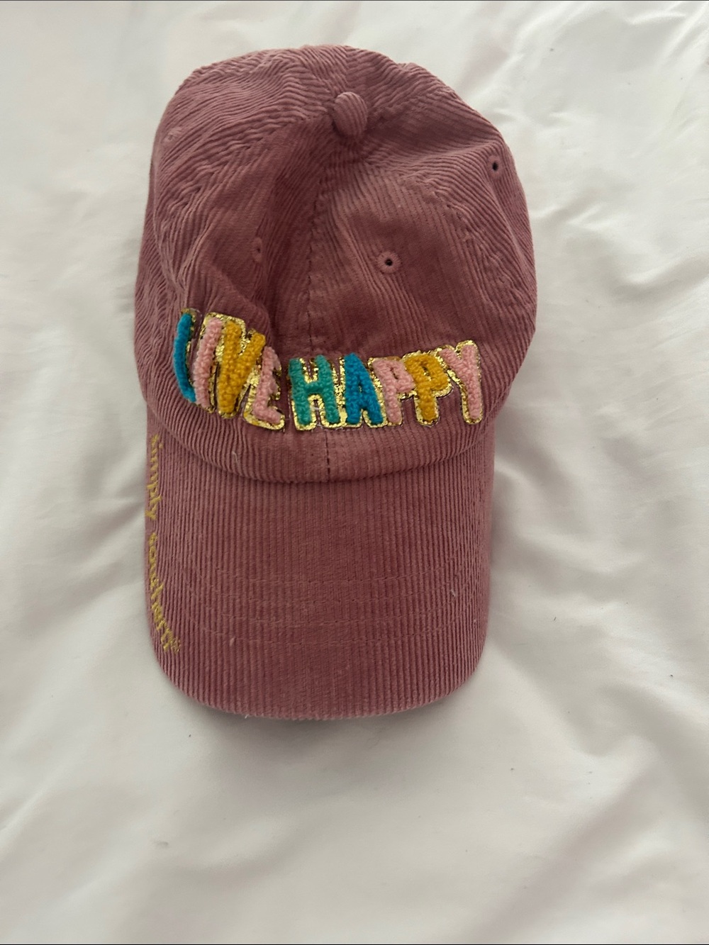 Simply Southern Mauve Corduroy "Live Happy" Sequin Hat